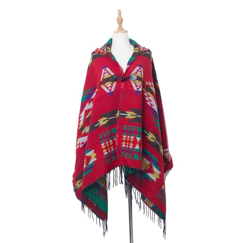 Outono inverno férias Tibet Yunnan Retro vermelho natal borla capa com capuz quente protetor solar xale camisola exterio
