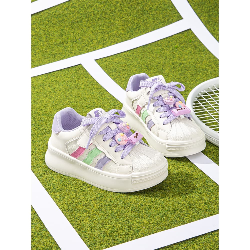 Primavera meninas sapatos esportivos escudo Toe 2026 novo estilo à prova de chute leve médio grande crianças tênis casua