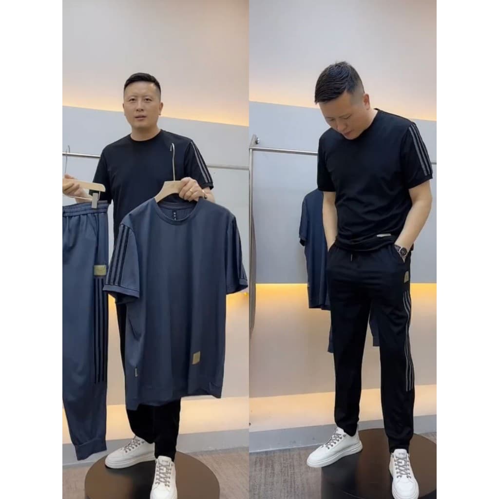2026 novo estilo de seda gelo esportes Casual terno verão masculino manga curta camiseta Street Wear tamanho grande em t