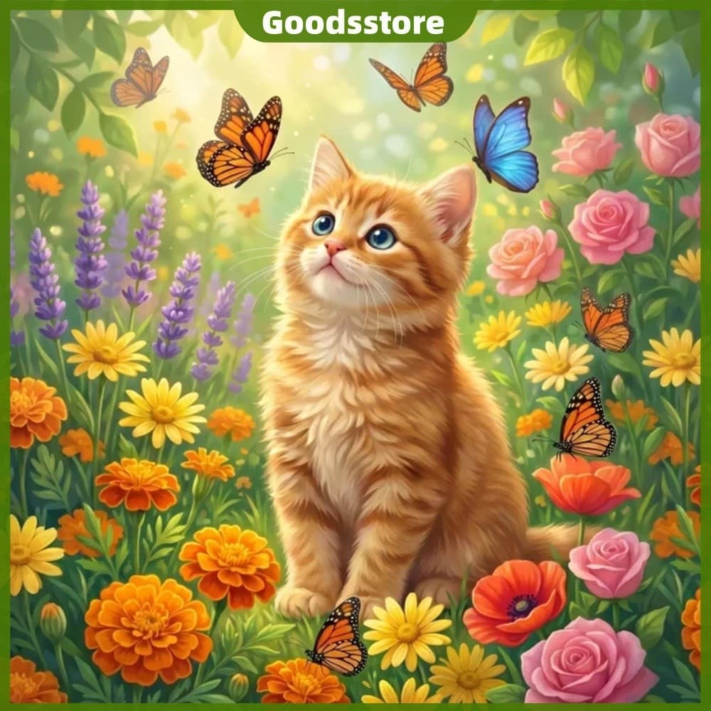 [Novo] Jardim Gato Completo DIY 5D Broca Redonda Kits De Arte Diamante Para Adultos Iniciantes Decoração De Parede De Ca