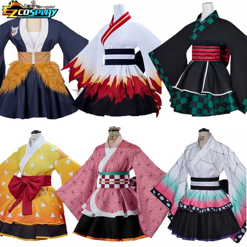 Anime Demon Slayer Temporada 2 Cosplay Traje Nezuko Quimono Lolita Vestido Feminino Harajuku Chique Roupa VNKS