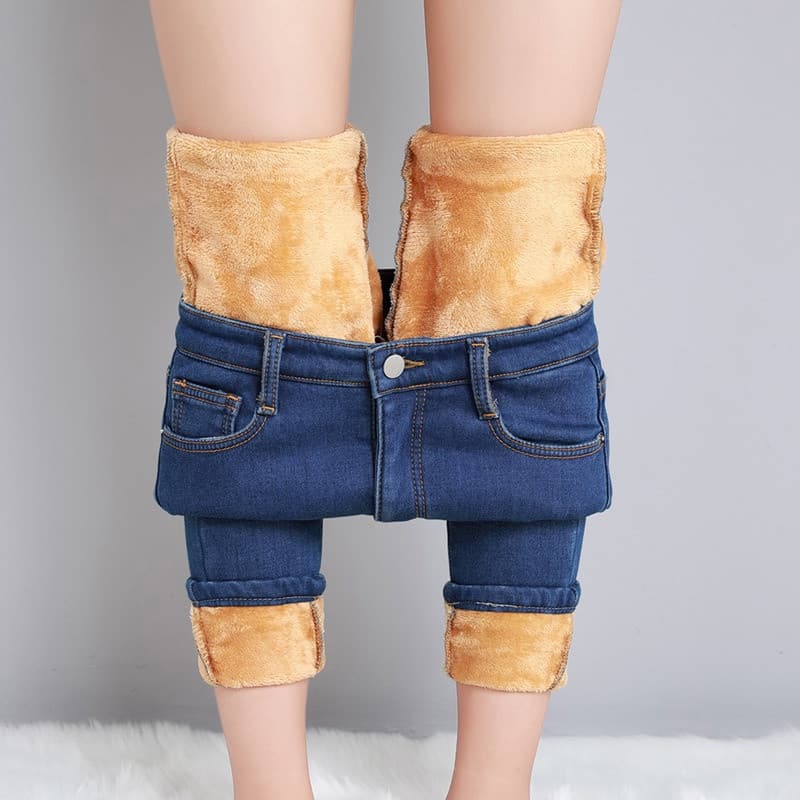 Calças de ganga femininas de cintura alta, elásticas, em cinza fumê, modelo WJWD reforçado.