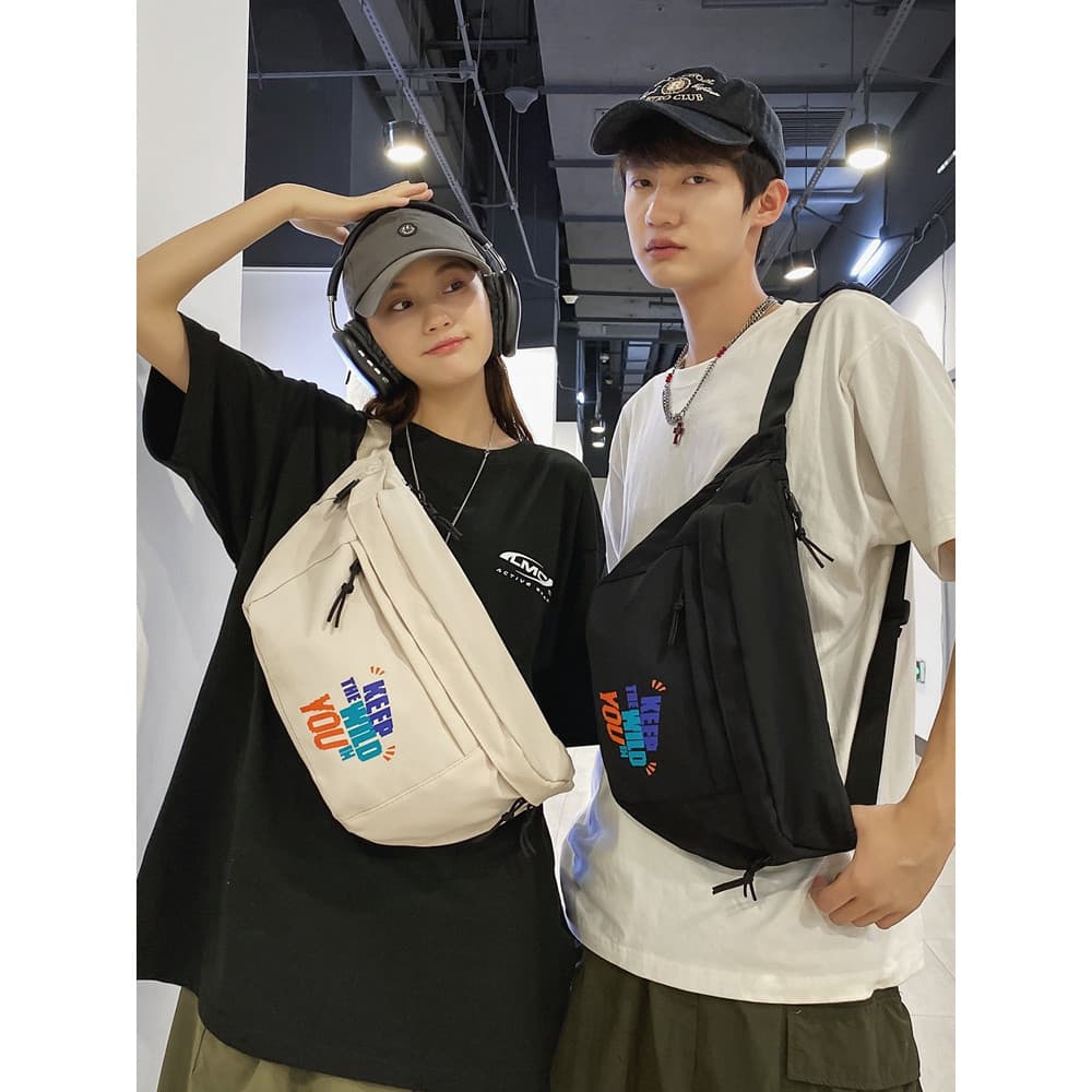 Bolsa mensageiro masculina versão coreana tendência de rua bolsa de peito Digital esportes multifuncional street Wear es
