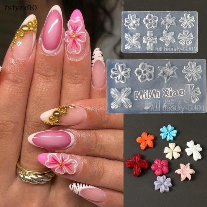 [fstyzx90] 2 Peças Molde De Silicone Para Unhas Flor 3d Lírio De Cinco Pétalas Transparente Faça Você Mesmo Decoração De