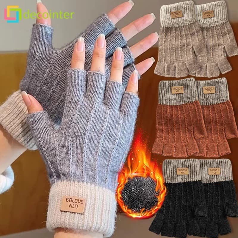 Luvas De Meio Dedo Com Tela Sensível Ao Toque Quente De Lã De Inverno – Malha Macias E Resistentes Frio Equitação À Prov