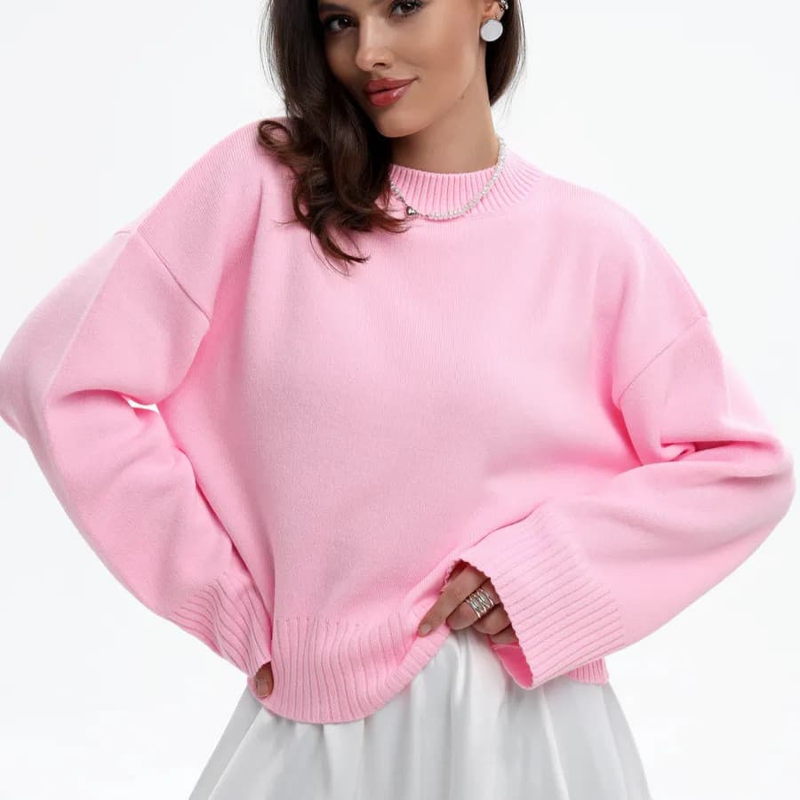 Estilo malhas inverno novo estilo doce em torno do pescoço pulôver solto cor sólida manga comprida All-Match camisola de