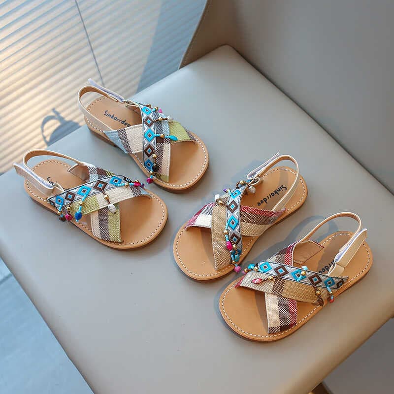 Meninas sandálias chinelos dois wear 2026 verão estilo boêmio sandálias de praia exterior wear bordado sapatos de prince