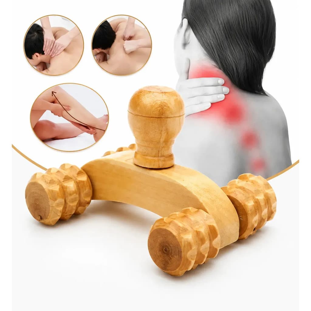 Mini Carrinho Massageador Manual De Madeira
