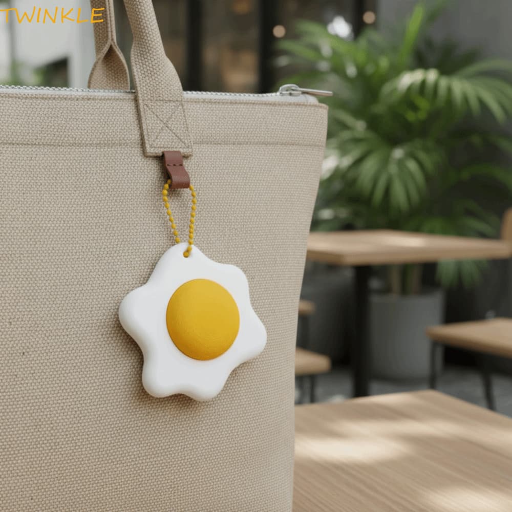 Pingente De Ovo Frito TWINKLEO , Chaveiro De Simulação Impressa Em 3D , Bolsa Botão De Dedo Engraçado