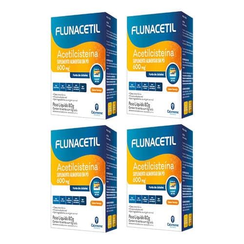 Kit 4x Flunacetil Acetilcisteína Nac 600mg C/16 Sachês Laranja
