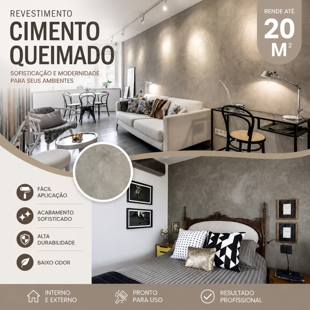 Papel de Parede Adesivo Vinílico Lavável Cimento Queimado CINZA Premium Sala Quarto 5Mx45cm