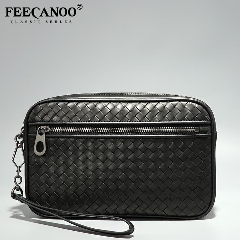 Novo estilo bolsa de embreagem de couro genuíno negócios tecido saco de embreagem masculino grande capacidade alça com z
