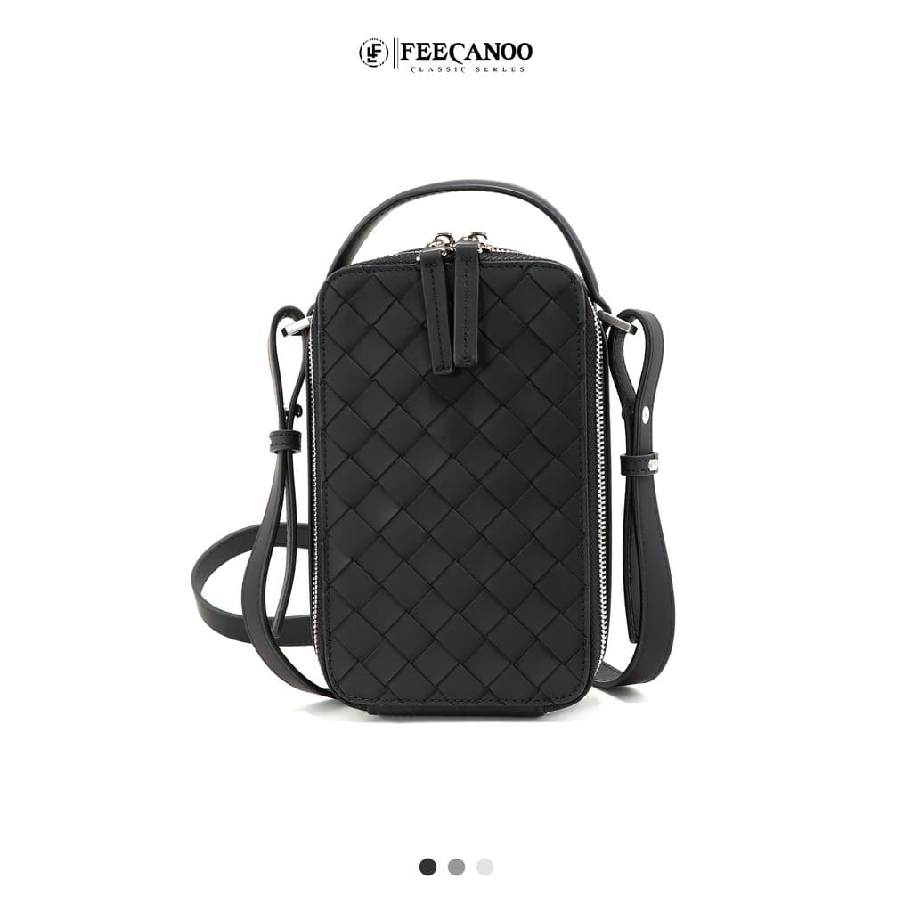 Luz de luxo Premium couro mão-tecido saco masculino preto Mini saco do telefone móvel moda nicho de um ombro saco do men