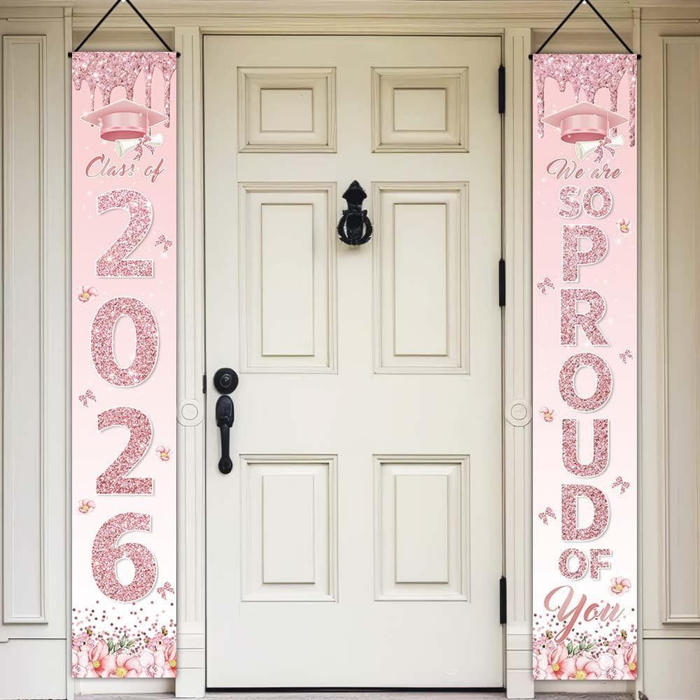 Decorações para Festa de Formatura AIBIIN Rosa, Placa de Parapeito em Ouro Rosado "Turma de 2026", Faixa Suspensa "Parab