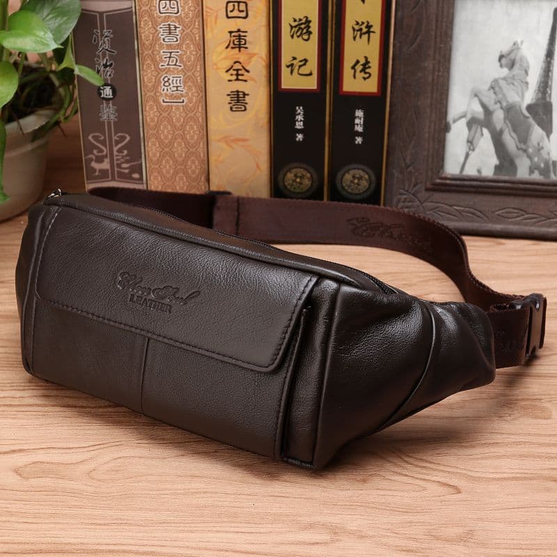 Bolsa de cintura masculina Real primeira camada de couro bolsa para celular bolsa de lazer multifuncional de grande capa