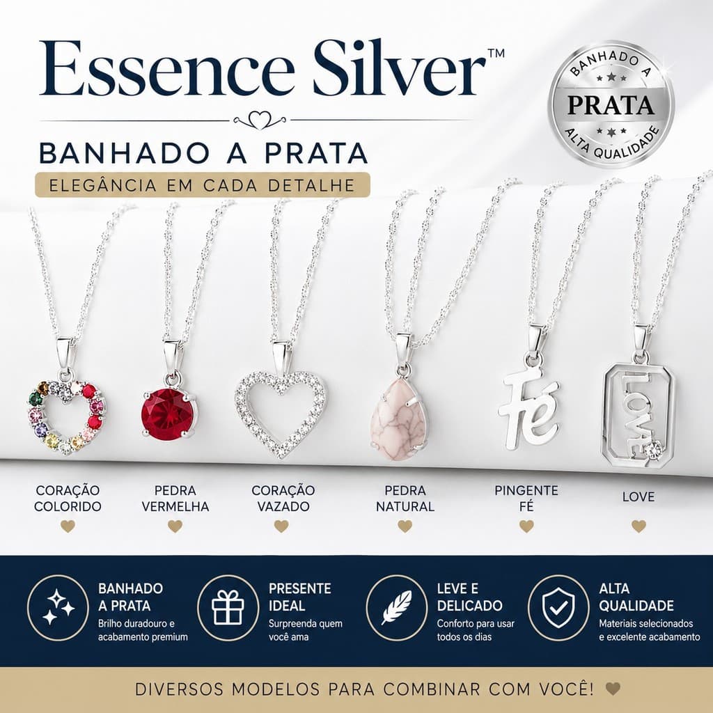 Colar Feminino Banhado a Prata Delicado Pingente