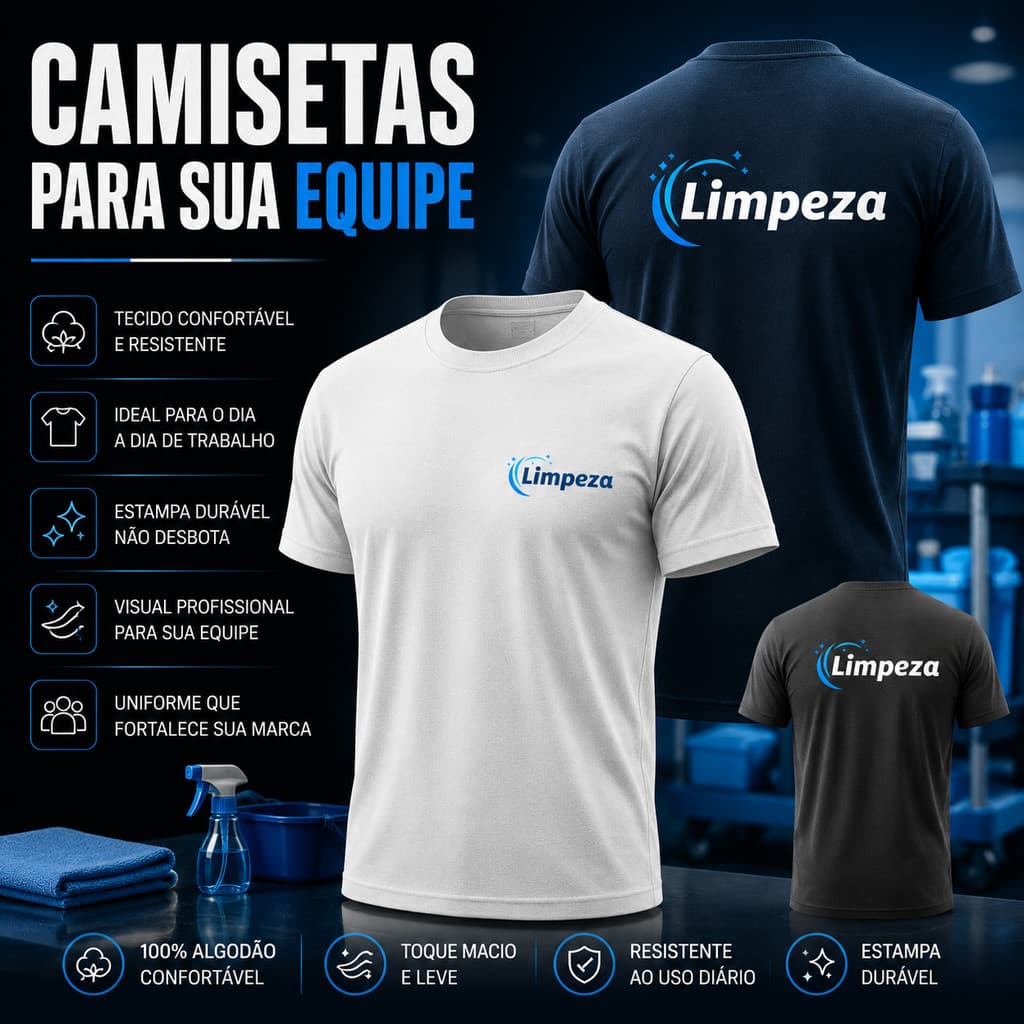 Camiseta Básica 100% Algodão Empresa Uniforme Limpeza