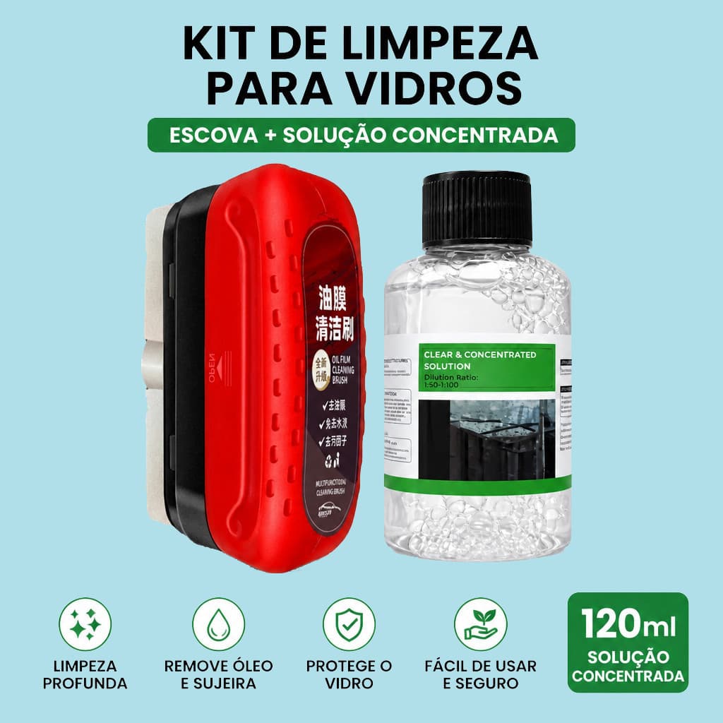 Kit Escova para Limpeza de Película de Óleo + Limpador 170ml para Para-brisa