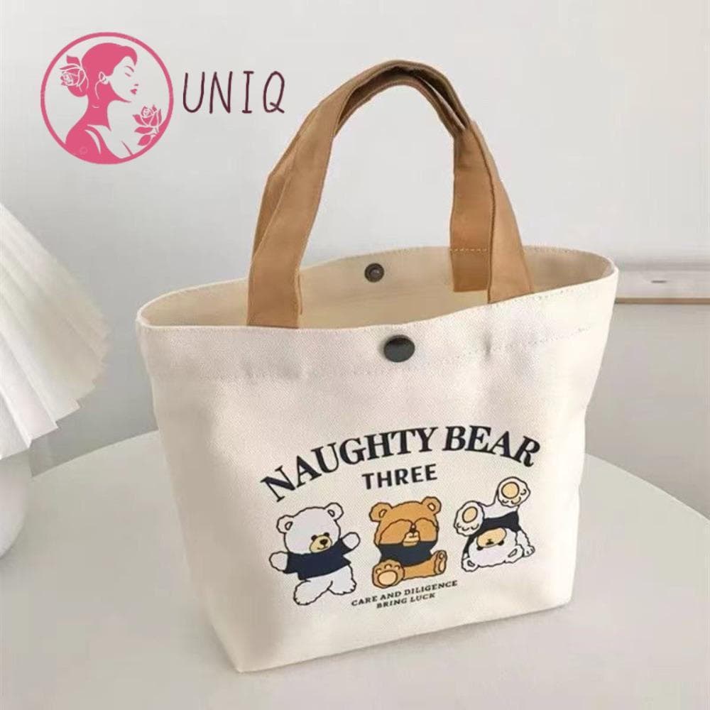 UNIQ Mini Bolsas , Sacola De Lona De Desenho Animado , Moda Grande Capacidade Pêssego Lancheira Viagem