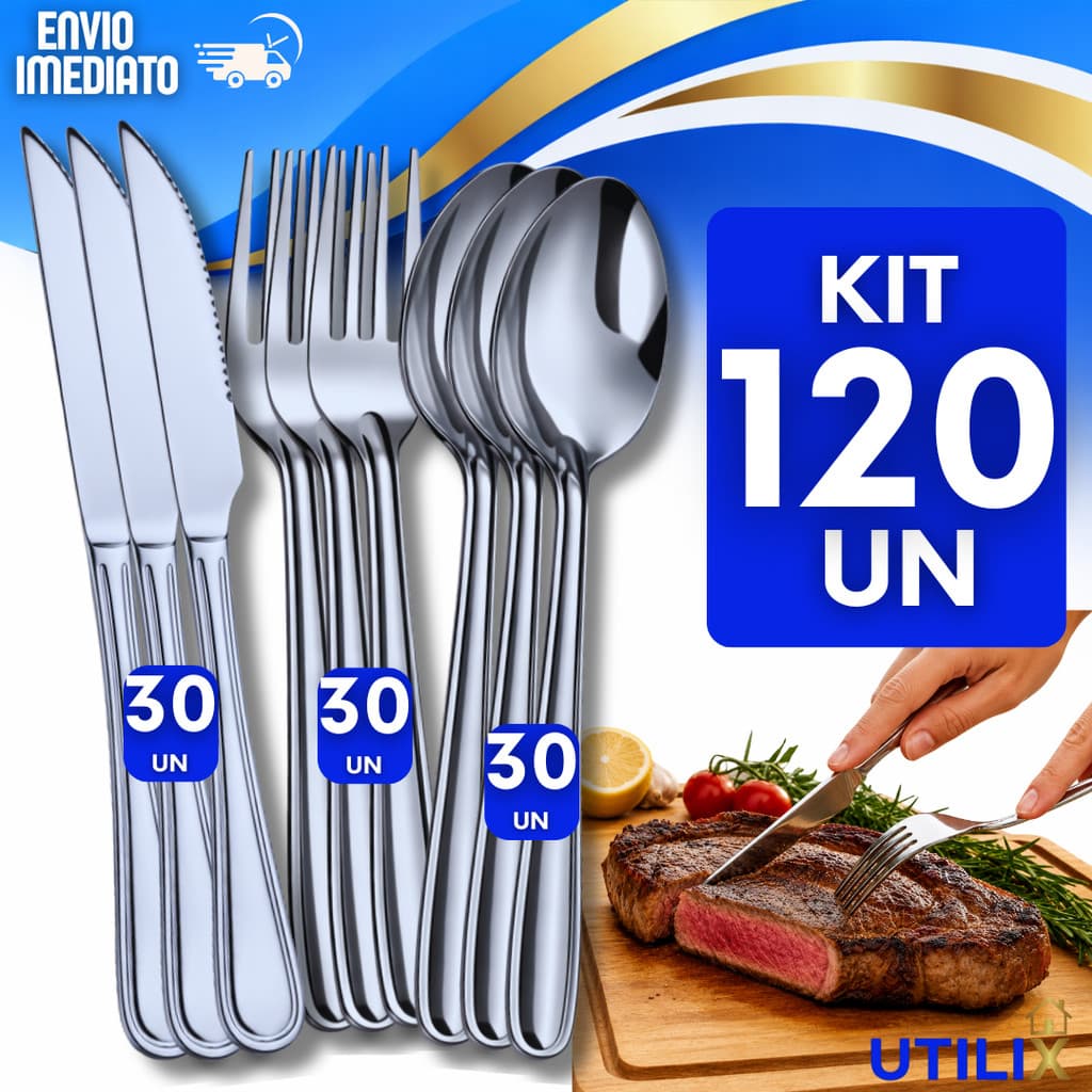 KIT Talher Inox Garfo Faca Colher Cozinha Restaurante Casa Mesa Garfos Facas Colheres Talheres Utilidades