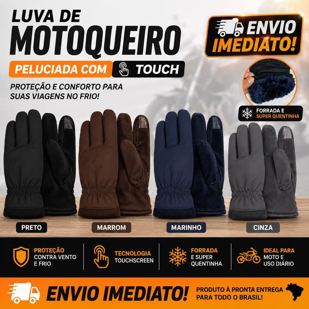 Luva Proteção Frio Intenso Inverno Moto Motoqueiro Motoboy Forrada Pelo Touch Par