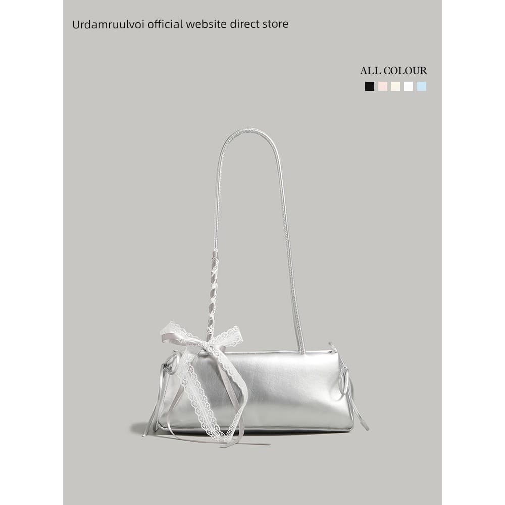 bolsa feminina bolsa transversal feminino U & R Bow Bowling Bag Mulheres 2026 Novo Estilo High-End Prata Um Ombro Axila