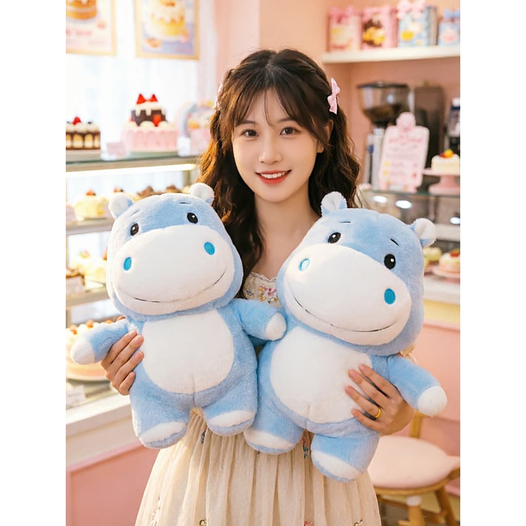 Super bonito hipopótamo brinquedo de pelúcia boneca bonito azul hipopótamo crianças calmante boneca travesseiro decoraçã
