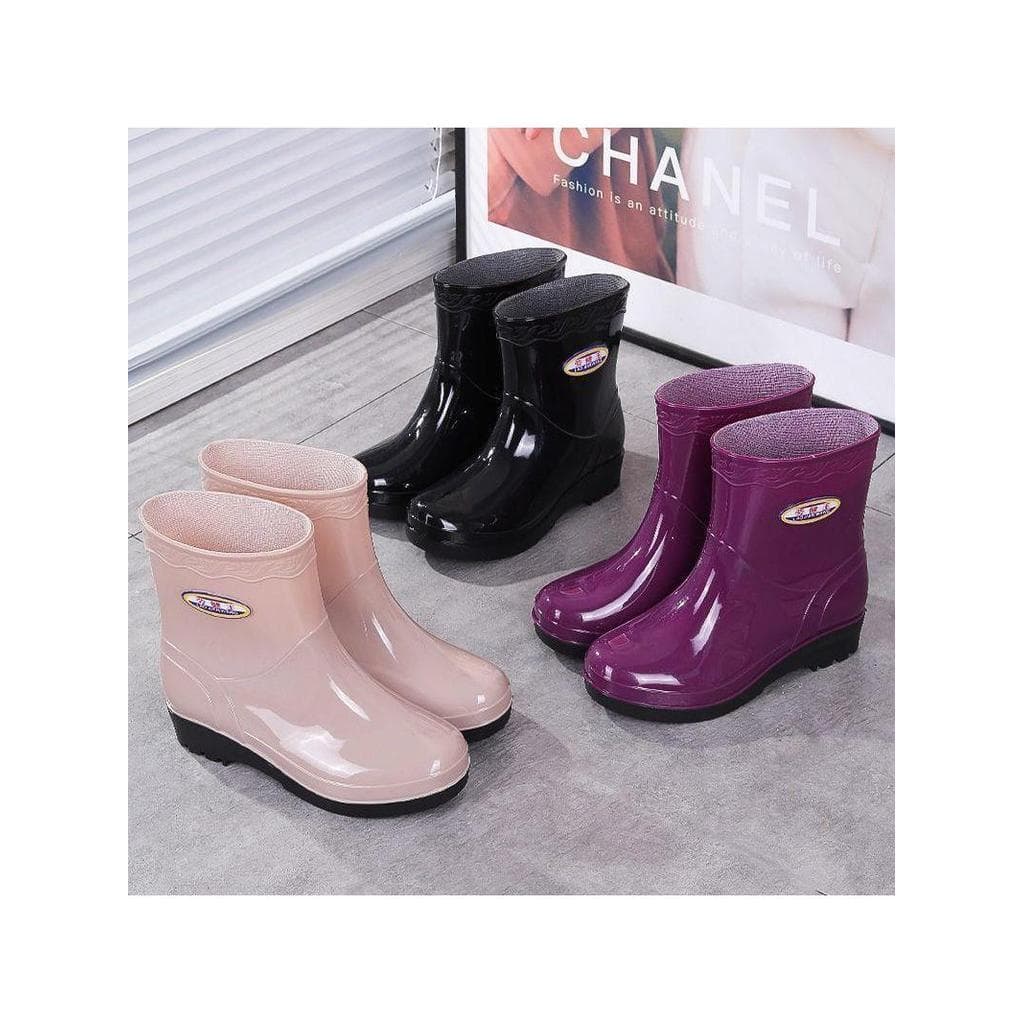 Botas de chuva femininas antiderrapantes, resistentes ao desgaste, botas de chuva de cano médio, lã espessada, à prova d