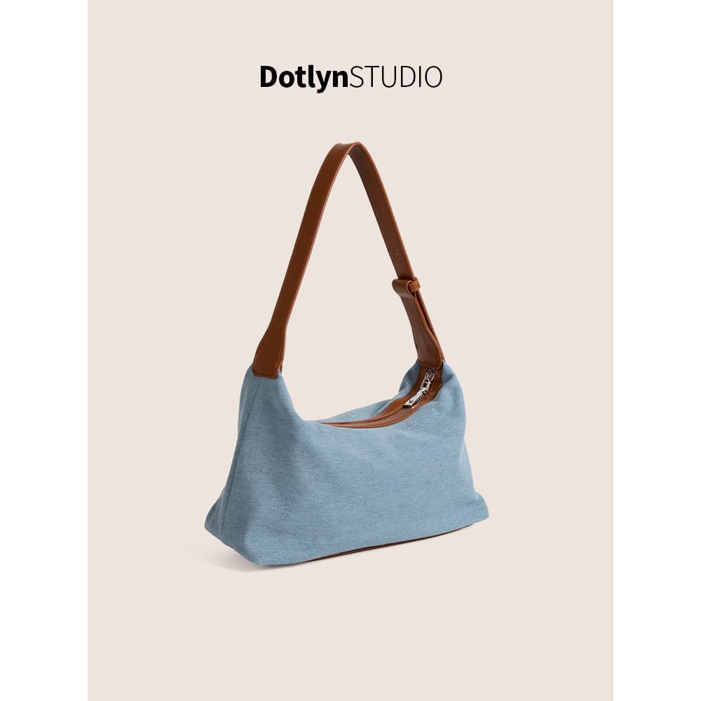Bolsa bolsa transversal feminino Dotlyn versão coreana novo estilo francês Retro Denim costura de um ombro axilas saco D