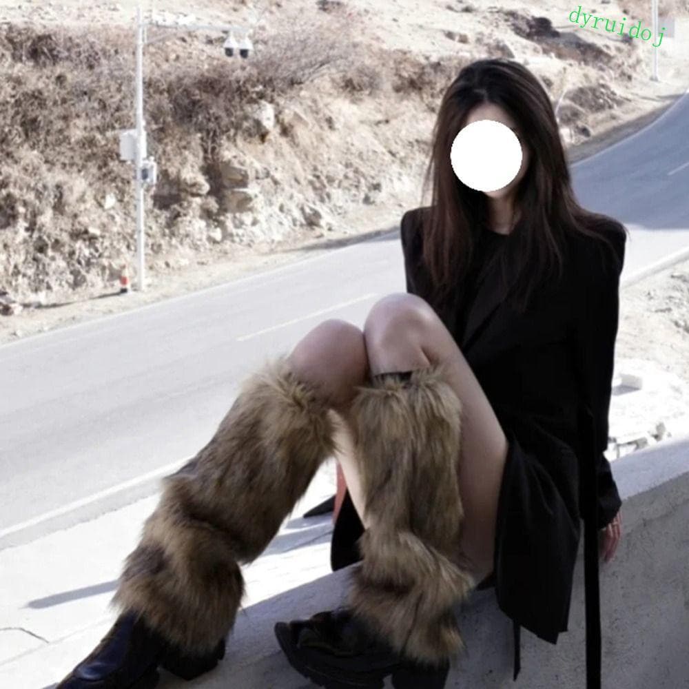 DYRUIDOJ1 Capa Para Botas Lolita , Polainas Peludas Com Laço Espesso , Meia Tubo Longo JK Y2K Estilo Japonês