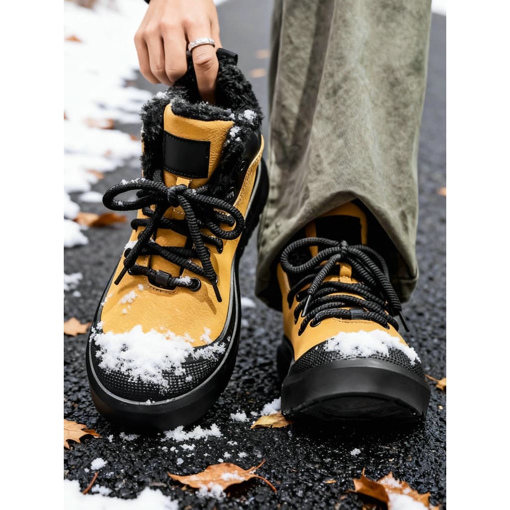 Botas de neve sapatos masculinos forro de lã montanhismo Workwear botas curtas antiderrapante meados de topo botas de al