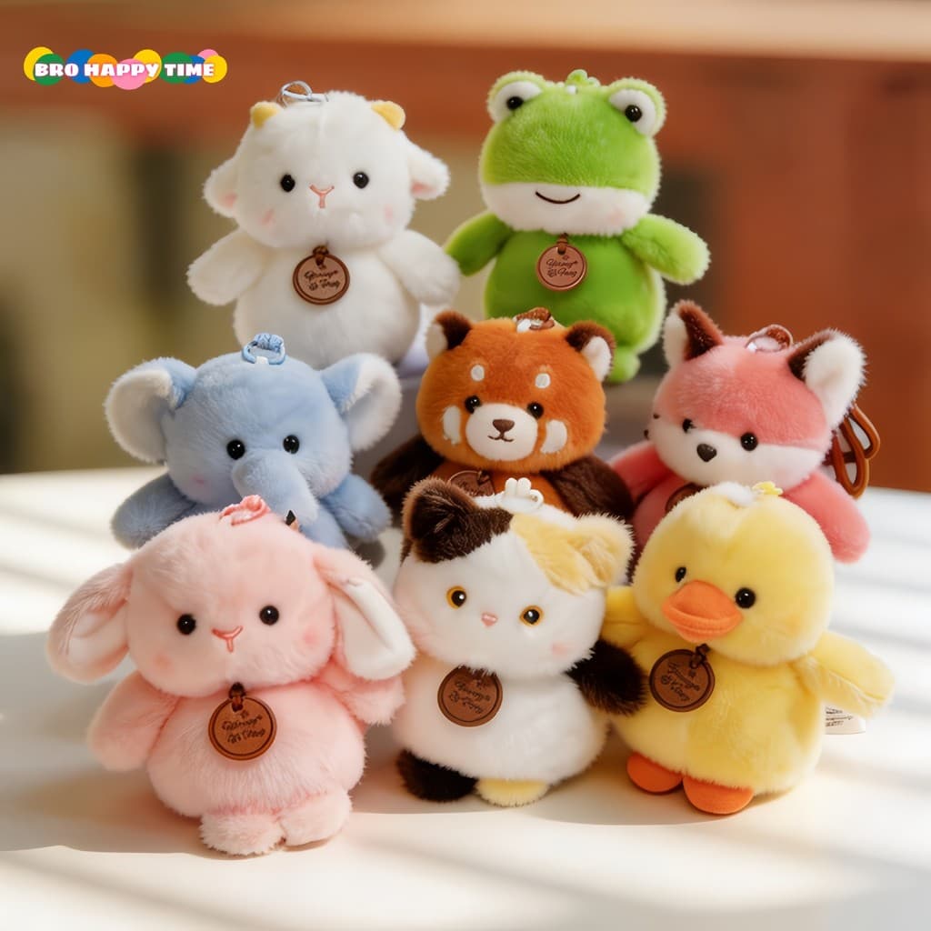 BRO HAPPY TIME Plush Cute Puff Series Pequeno Animal Boneca Pingente Chaveiro Presente para Menina
