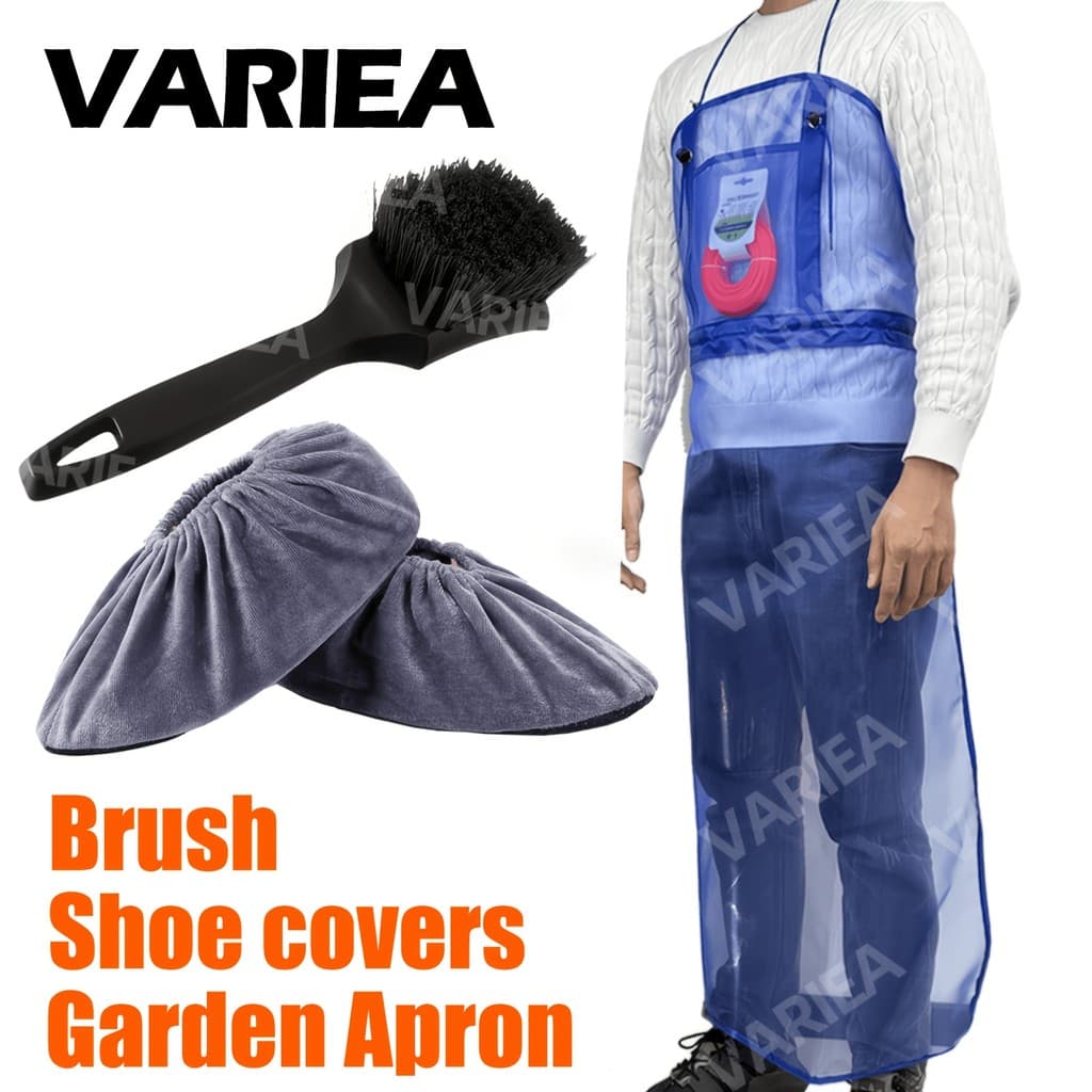 Avental de malha respirável VARIEA-azul/verde/laranja, com um par de capas para sapatos e uma escova de limpeza, avental