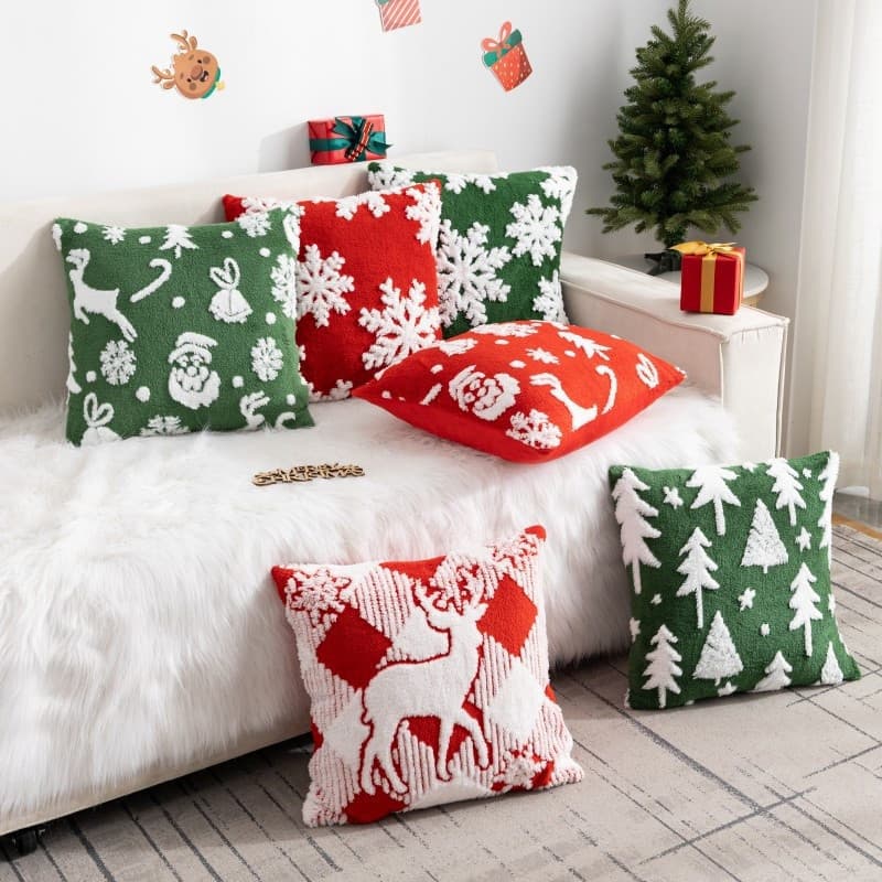 Capas De Almofada De Veludo De Natal Quadradas Macias Decorativas , Bola De Floco De Neve 18x18ich/45 * 45cm Fronhas Par