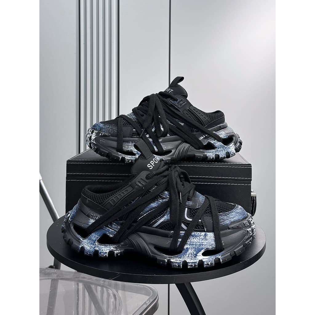 Chinelos preguiçosos masculinos 2026 novo estilo Super quente meia chinelos pai sapatos angustiados nicho de sola grossa