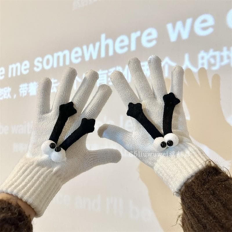 Luvas de malha de lã feminina outono inverno coreano desenho animado equitação mantendo quente à prova de frio tela sens