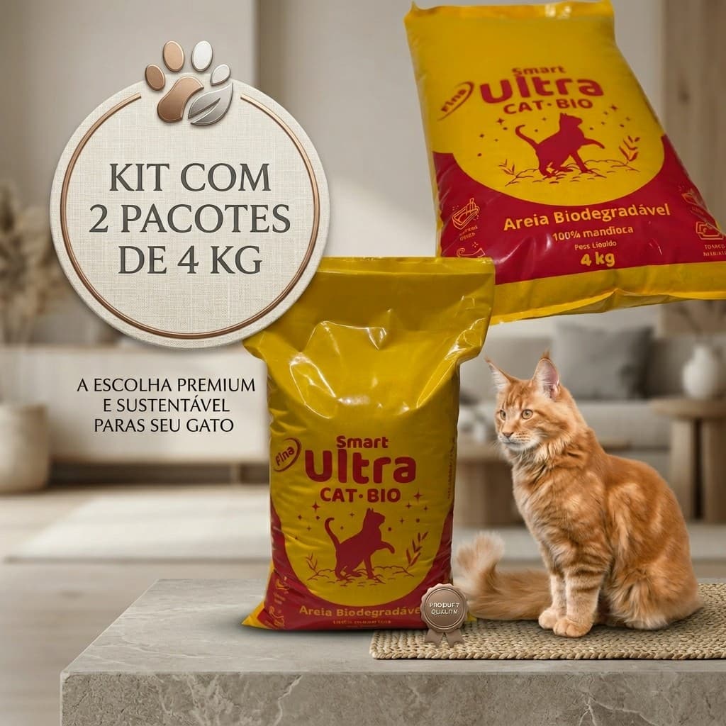 Areia Biodegradável para Gatos 2x4kg – Alta Absorção, Segura e Longa Duração