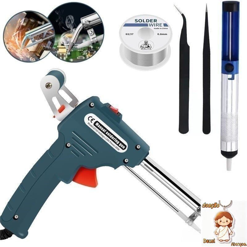 Conjunto de 5 peças de pistola de soldagem semi-automática portátil 60W 110V-220V, ferro de solda de sucção de arame