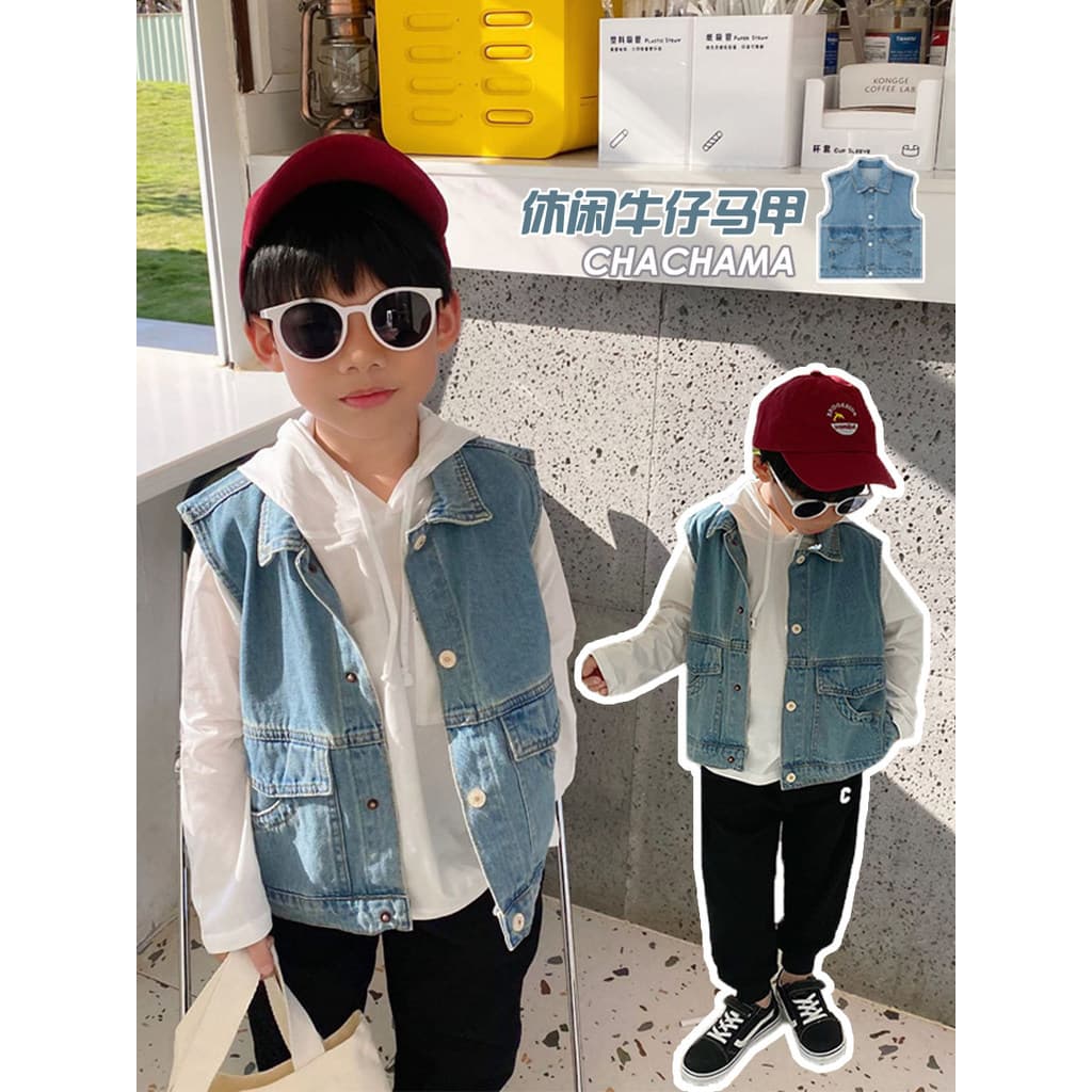 Chá mãe meninos roupas primavera outono crianças solto moda exterior Wear Denim colete menino bebê macio colete