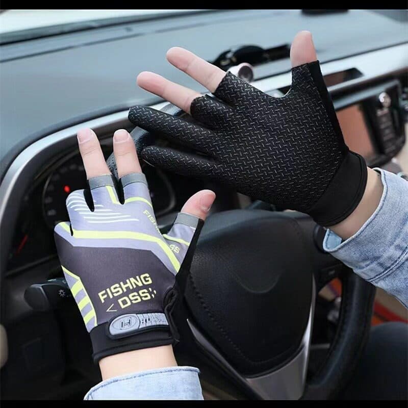 Luvas de ciclismo masculino verão protetor solar respirável gelo seda estilo fino condução pesca Takeaway Anti-deslizame