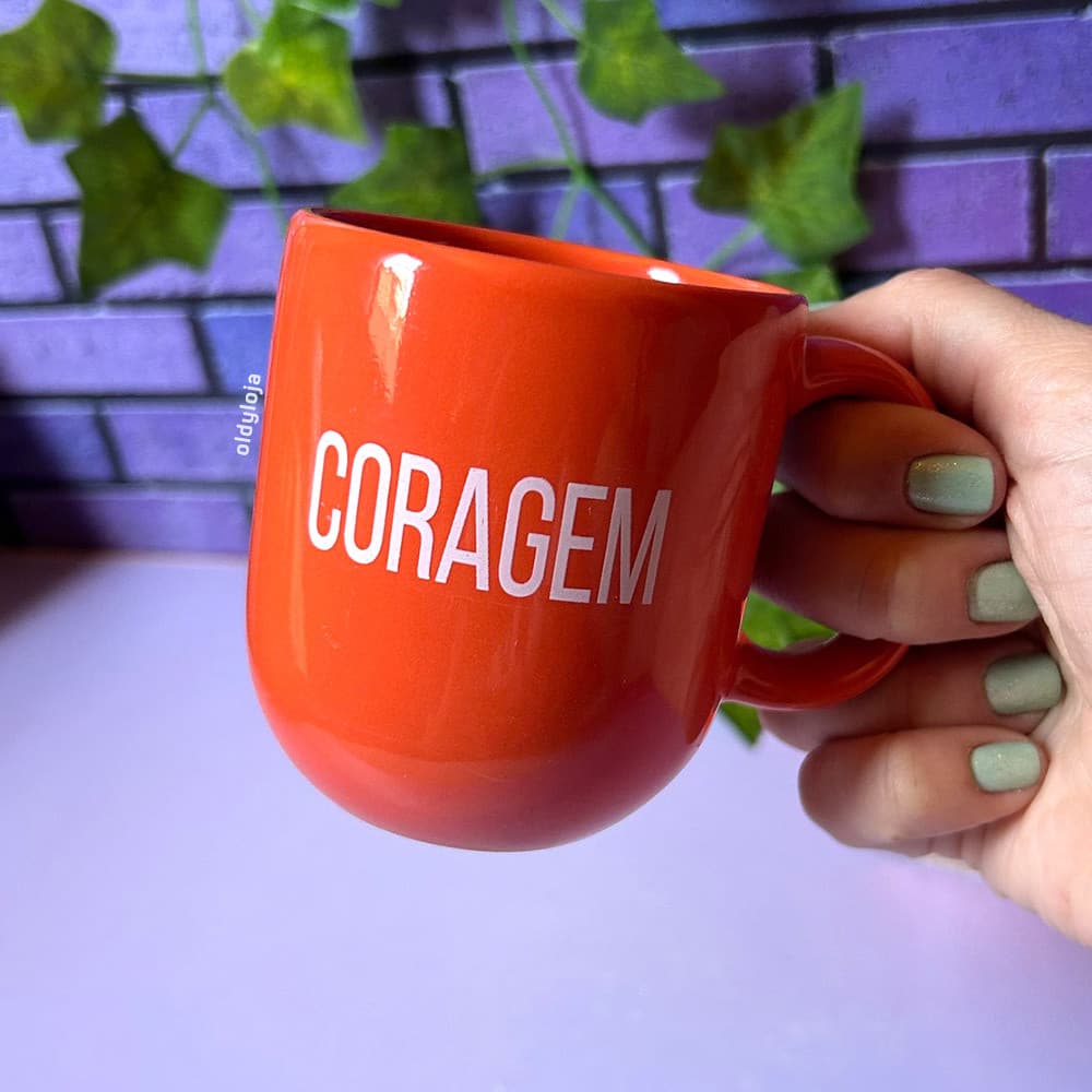 Caneca Coragem Virtudes Sentimentos Cerâmica 220ml Laranja Canecas Motivacionais