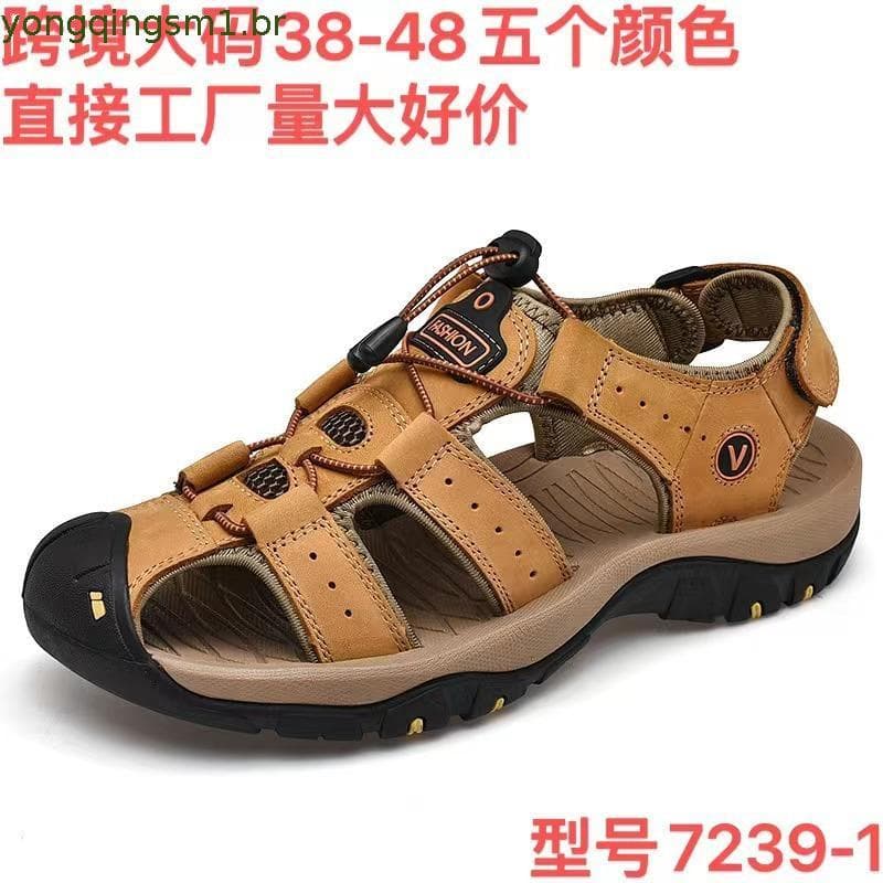 Sandália Masculina de Couro Legítimo Tamanho Grande Para Praia/Verão 36-44 R9923