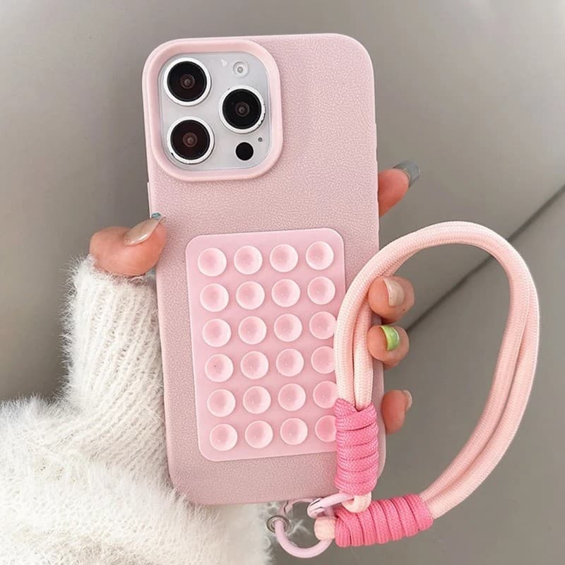 Ventosa Suporte Litchi Padrão Caso De Telefone Para iPhone 17 16 15 14 13 12 11 Pro Max X XS XR Com Cordão Corda Macio P