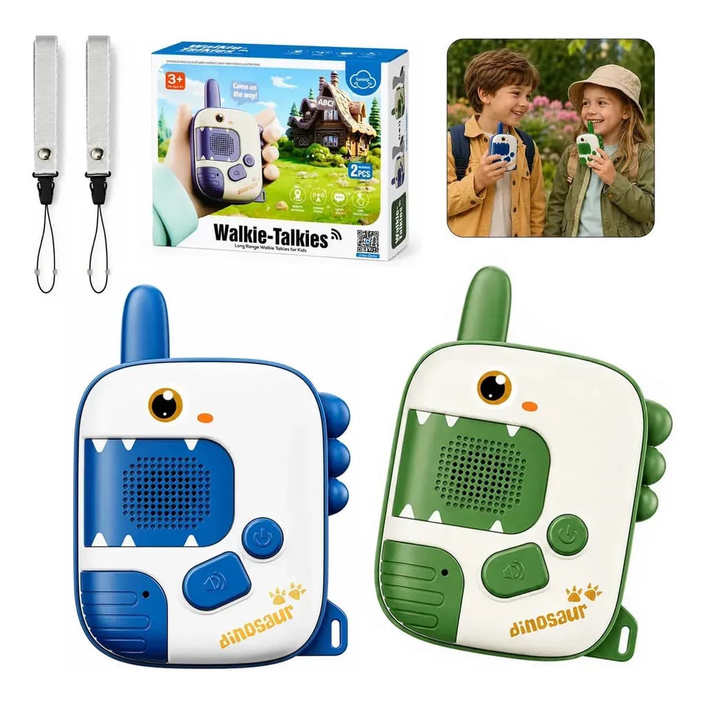 Kit com 2 Walkie Talkies de Dinossauro para Crianças Rádio Bidirecional de Longo Alcance 300m Brinquedo para Brincadeira