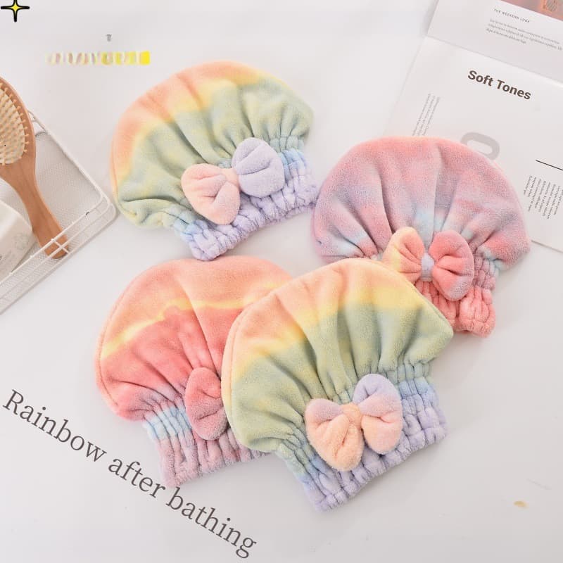 Touca de secagem de cabelo com laço de lã Coral | Touca de banho Super absorvente de secagem rápida, toalha de secagem d