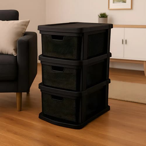 Gaveteiro Organizador De Juta Com 3 Gavetas Cor Preto Jaguar Preto