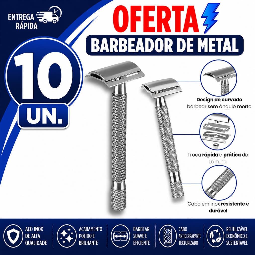 BARBEADOR MANUAL METAL RETRÔ APARELHO CLÁSSICO PARA BARBA E BIGODE