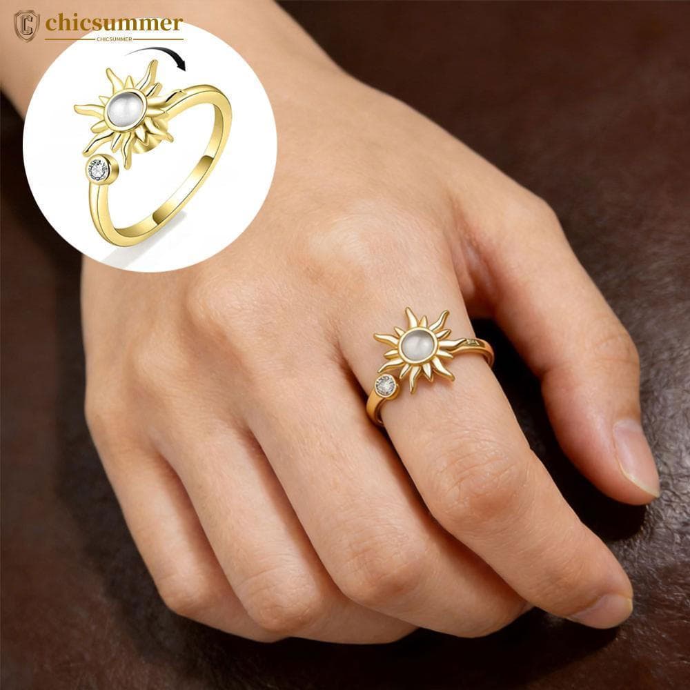 CHICSUMMER Aço Inoxidável Girassol Sol Estrela Fidget Spinner Anéis Para Mulheres Ansiedade Alívio Do Estresse Cristal F