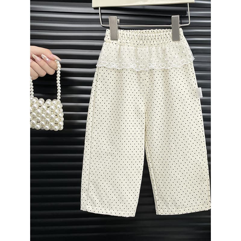 2026 outono novo estilo puro algodão meninas calças compridas calças retas moda elegante bege bolinhas calças de perna l