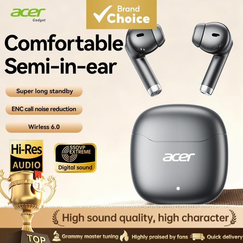 Acer OHR617 Fones De Ouvido USB-C Sem Fio Bluetooth 5.3 Intra-Auriculares Com Microfone Silicone Chamadas Claras Display
